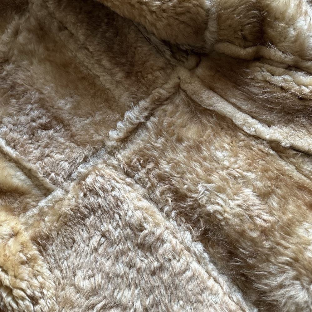 Vtg 70s Shearling Milano Lambskin Sheepskin Patchwork Coat Women 34 S Beige Tan - Picture 8 of 12